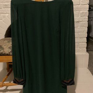 Green Long Sleeve Mini Dress with Beaded Sleeves
